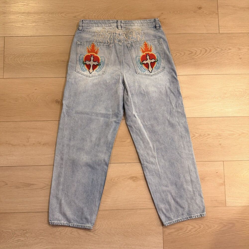 Ninth Hall Ambush Y2K Men’s Light Wash Baggy Denim 34x29 Cross Embroidery